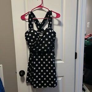 Cocopear black polka dotted women’s swim dress